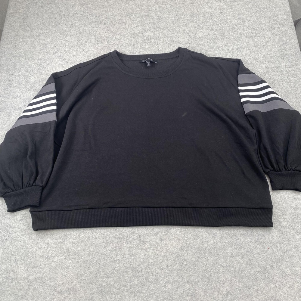 ELOQUII Shirt Womens 26/28 Plus Black Striped Balloon Sleeve Fleece Top